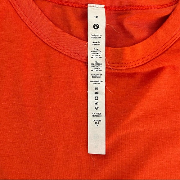 Lululemon Classic Fit T-Shirt Size 10 Cotton Lyocell Linen Long Sleeve Orange - Picture 15 of 15